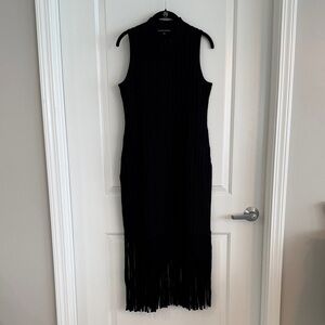 Boston Proper Black Knit Fringe Maci Dress Sz S